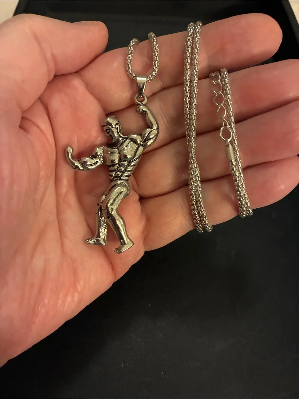 Men's Muscle Figure Pendant Necklace - Silver
